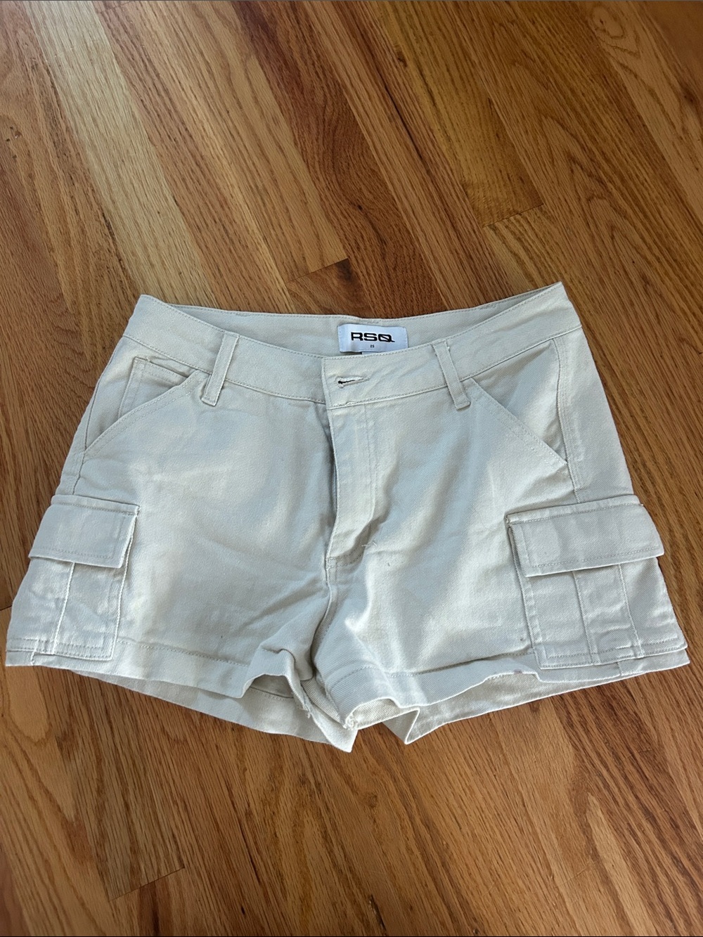 RSQ Cream Cargo Shorts with Utility Pockets